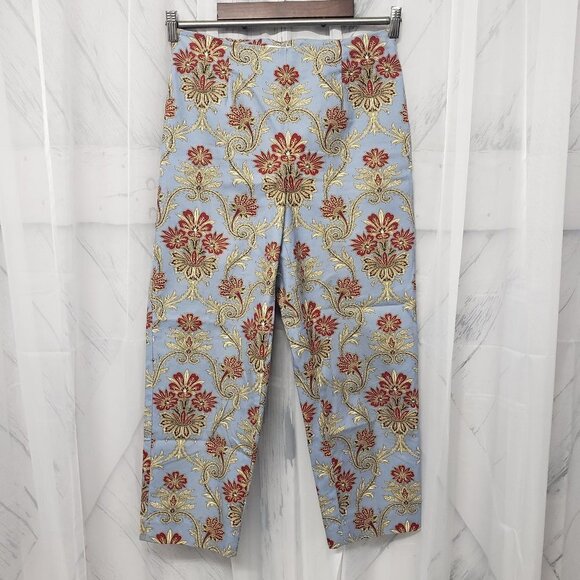 Talbots Pants - VTG Talbots Blue Red Floral Boho Cropped Side Zip Twill Pants Size 8
